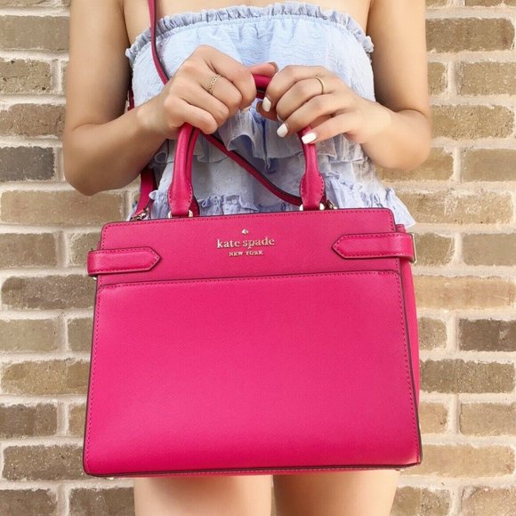 NWT Kate Spade Medium Satchel Crossbody Pink  Saffiano - Picture 3 of 6